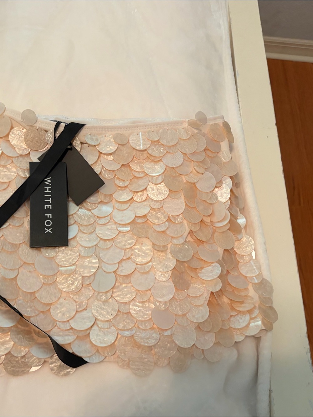 White fox Cream Sequin Mini Skirt